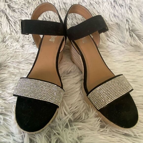 Brash Rhinestone Adorned Toe Toe Wedges - Picture 1 of 8